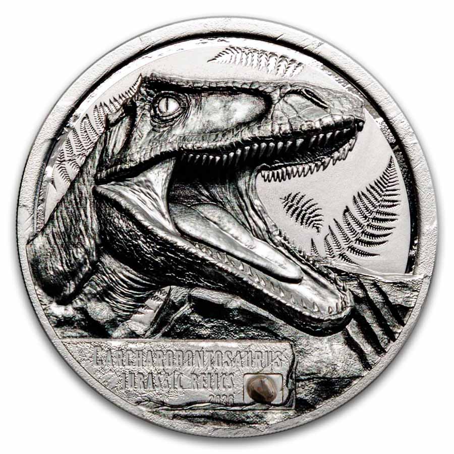 2026 Cook Islands 1 oz Silver Jurassic Relics-Carcharodontosaurus